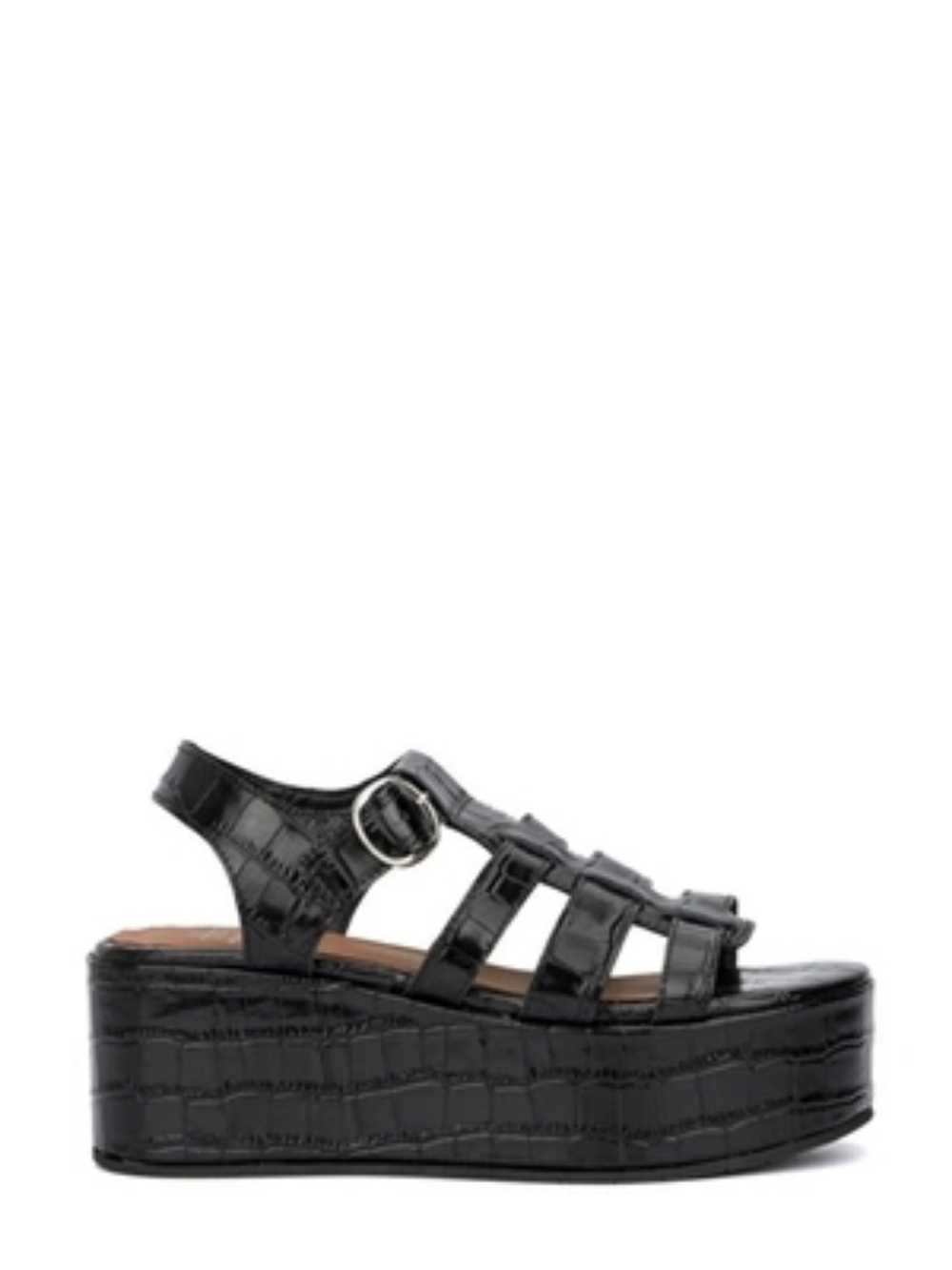Aquatalia Dafne Croco Platform Fisherman Sandals -‎ Black